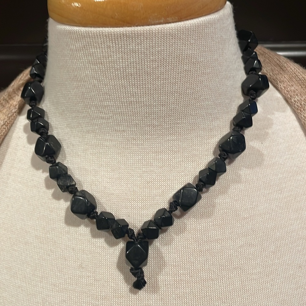 Vintage ZAHARA Black Lucite Knotted Necklace Toggle Closure